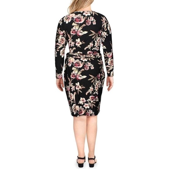 Rachel Rachel Roy Black Floral Faux Wrap Midi Dress Size 1X - Picture 3 of 12
